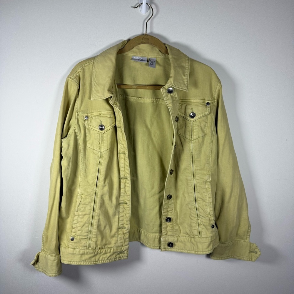 Chico’s Platinum Trucker Lime Green Denim Jacket Size Large